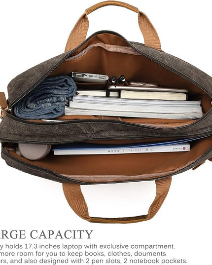 CoolBELL Laptop Messenger Bag Vintage Shoulder Bag Convertible Backpack Retro Briefcase Versatile Travel Bag Fits 17.3 Inch Laptop For Men Business (Waxed Canvas Brown)