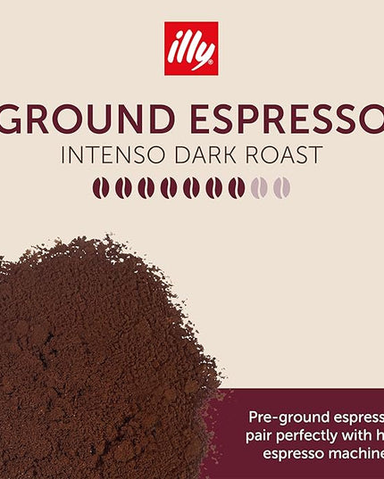 illy Ground Espresso Coffee, Classico Medium Roast, 100% Arabica, Premium Italian Coffee, Pre-Ground for Espresso Machines, 8.8oz, 12 Pack