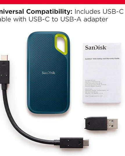 SanDisk 4TB Extreme Portable SSD - Up to 1050MB/s, USB-C, USB 3.2 Gen 2, IP65 Water and dust Resistance, Updated Firmware, Monterey - External Solid State Drive - SDSSDE61-4T00-G25M