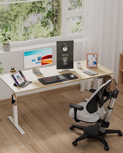 48 x 24 inch Electric Standing Desk Adjustable Height with 4 Wheels, 4 Memory Height Settings, 2 Headphone Hook, Home Office Desk, Splice Board Oak