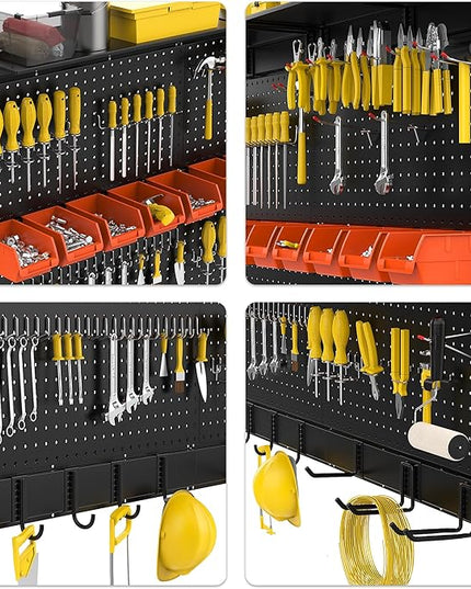 Ultrawall Black Pegboard Wall Organizer, 48X 36 inch for Garage Storage with Hooks, Storage Bins, Tool Panel Organizer, 72pcs