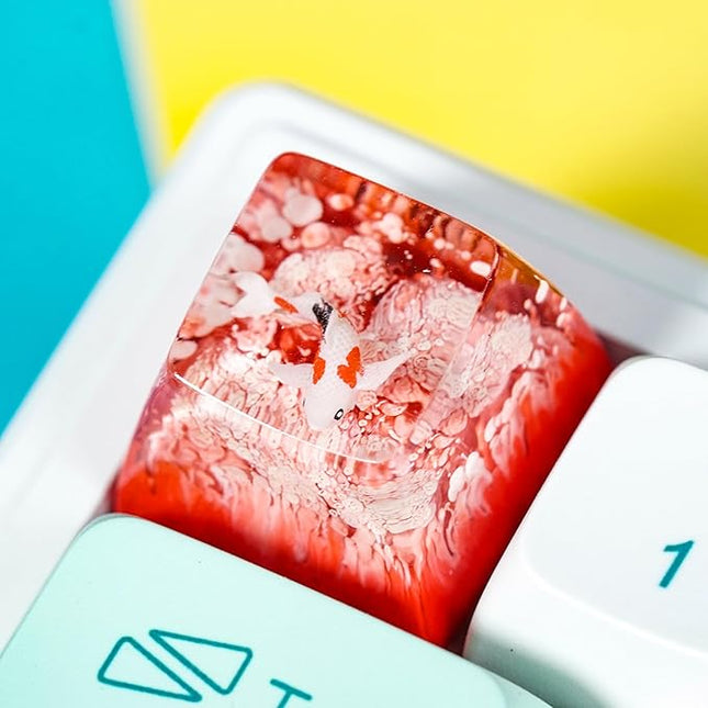 Koi Fish Artisan Keycap Pastel Orange Ocean R1 SA Profile Custom Keycaps 1U ESC Handmade Gaming Resin Key Cap Cherry MX Switch Compatible Mechanical Keyboard Koi Lover Gift