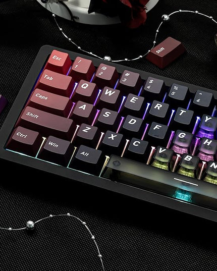 160 Keys Custom Keycap, Gradient Black and Red Crystal Transparent PBT+PC Keycaps Cherry Profile Clear Keycaps Set Fit for 61/64/87/98/104/108 Cherry Mx Switches Mechanical Keyboard