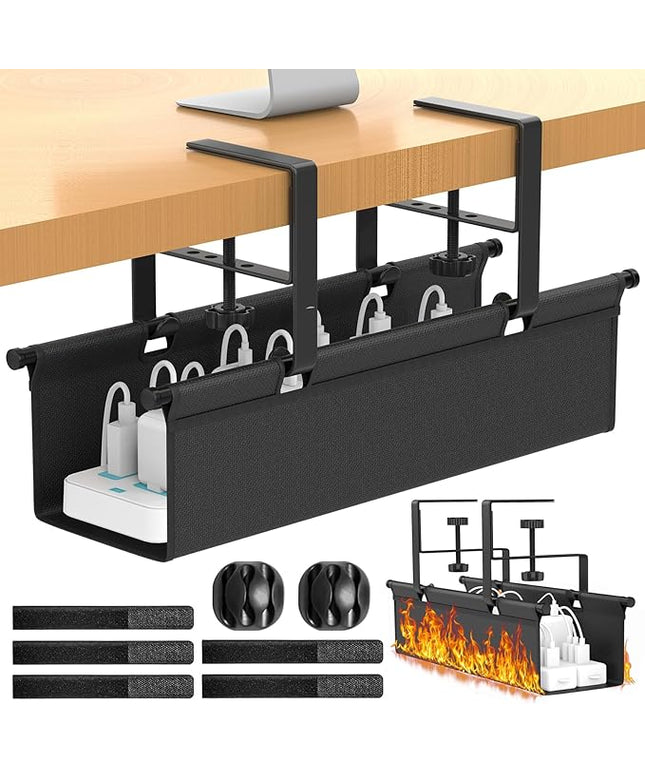 Under Desk Cable Management Tray, REFLYING 14.6" Cable Management Under Desk No Drill,Adjustable Clamp Cord Wire Organizer, Cord Hider for Standing Table, Wire Hider for Office,Home (Small)