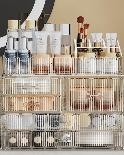 ZHIAI Stackable Storage Drawers, Acrylic Bathroom Counter Organizer Clear Makeup Organizers for Vanity, Kitchen Cabinets, Bathroom, Undersink, Home Organization and Storage (2Top 3 Drawers,)