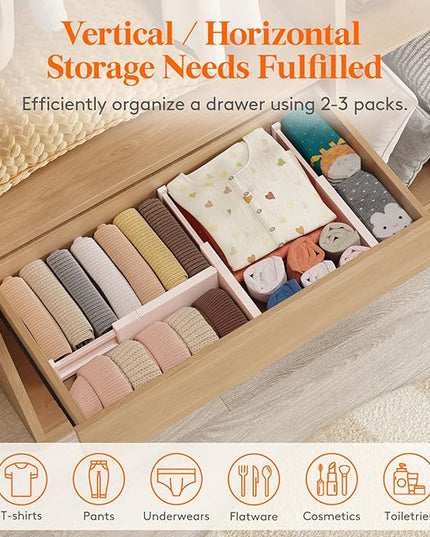 Lifewit 16 Pack Drawer Dividers 4" High, 11-17" Adjustable Drawer Organizers for Clothes, Expandable Dresser Separators in Bedroom/Bathroom/Kitchen/Fridge/Office Organization and Storage, Pink