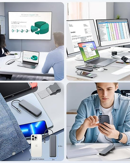USB C Hub Laptop Docking Station Dual Monitor,14 in 1 Multiport Adapter with 4K HDMI,VGA,8 USB C/A Ports,100W PD Fast Charging,Audio&Mic,SD&TF,USBC Dongle for MacBook/Dell/HP/Lenovo ThinkPad/Surface