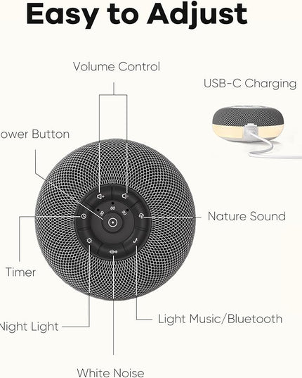 Portable Sound Machine, Long Battery with Loud Bluetooth Speaker, 39 Special Soothing Sounds, White Noise Sound Machine for Sleeping