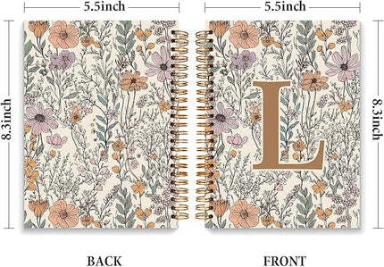 JXREQ Vintage Boho Floral Personalized Notebook, Initial Letter L Notebook Journal, Monogram Notebook, Monogrammed Gifts for Women, Boho Office Supplies, Flower Spiral Notebook 5.5x8.3