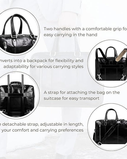 Time Resistance Leather Laptop Briefcase - Full Grain Leather Computer Bag for Men and Women