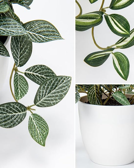 Hollyone Fake Plants 2 Packs Artificial Plants Indoor Faux Plants with White Plastic Pot Small Fake Potted Plant for Home Aesthetic Living Room Bathroom Desk Shelf Office Decor