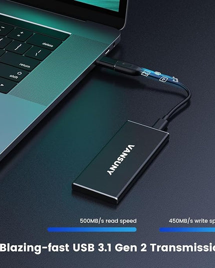 Vansuny 2TB Portable External SSD, USB 3.1 Gen2 Up to 500MB/s Solid State Drive, Metal USB C Mini Portable External Hard Drive for PC, Laptop, Phones and More