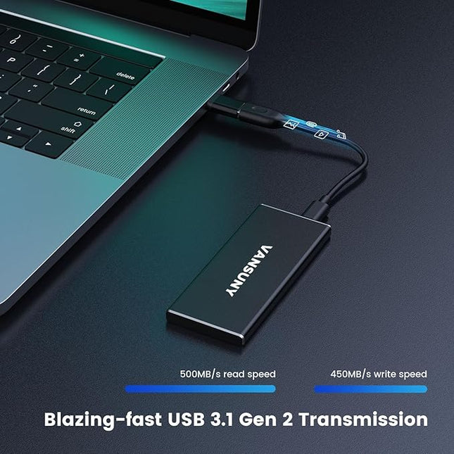 Vansuny 2TB Portable External SSD, USB 3.1 Gen2 Up to 500MB/s Solid State Drive, Metal USB C Mini Portable External Hard Drive for PC, Laptop, Phones and More