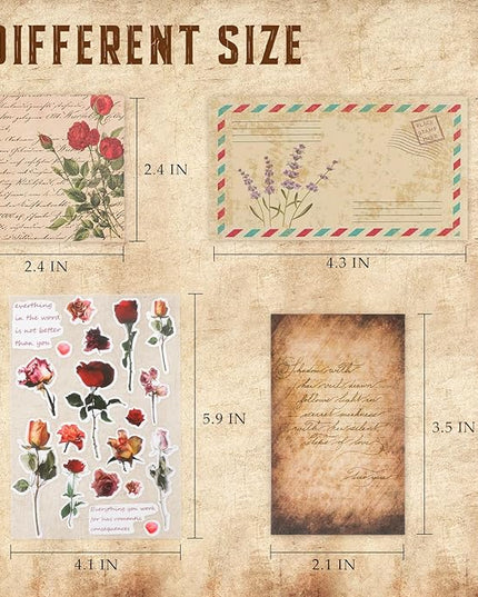 517 Pcs Vintage Scrapbook Paper,Scrapbook Supplies Stickers,Journaling Supplies Include 37 Pcs Flowers Stickers Aesthetic Journal Paper for Planner,Bullet Journaling,Junk Journal