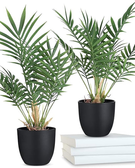 WOODWORD 2 Pack Fake Plant with Pot 16" Desk Plant Artificial Potted Faux Plants for Office Desk Shelf Home Farmhouse Decor (Bamboo Leaf)