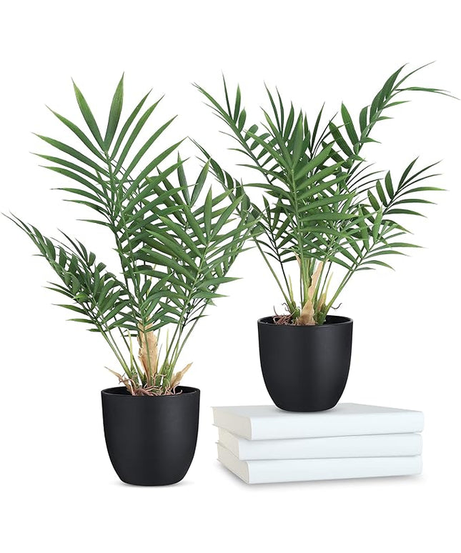 WOODWORD 2 Pack Fake Plant with Pot 16" Desk Plant Artificial Potted Faux Plants for Office Desk Shelf Home Farmhouse Decor (Bamboo Leaf)