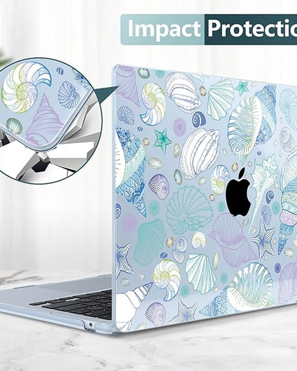 DONGKE for M4 MacBook Air 13.6 Inch Case 2025 2024 2023 2022 Model A3240 A3113 A2681 M3 M2 Chip, Plastic Hard Shell Case Cover with Touch ID for MacBook Air 13 Inch M4 - Sea Shells