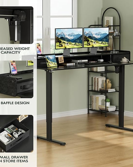 Homall Electric Standing Desk with 2 Drawers, Adjustable Height Computer Desk with Storage Sit Stand Table with Storage Shelf and Splice Board Quick Install for Home Office (Black, 63 Inch)