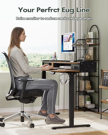 Homall Electric Standing Desk with 2 Drawers, Adjustable Height Computer Desk with Monitor Shelf Sit Stand Table with Splice Board Quick Install for Home Office (Rustic Brown, 63 Inch)