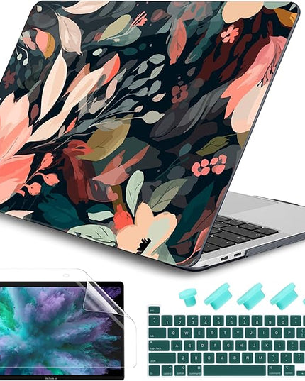 DONGKE Compatible with MacBook Pro 13 inch Case 2024 2023-2020 Release A2338 M2/M1 A2251 A2289 with Retina Display & Touch ID, Plastic Hard Shell & Keyboard Cover & Screen Film - Painted Florals