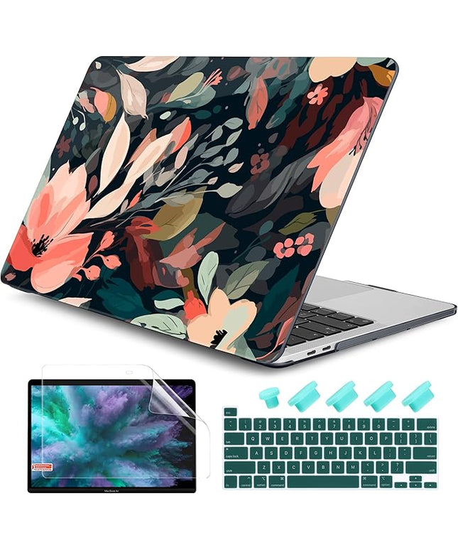 DONGKE Compatible with MacBook Pro 13 inch Case 2024 2023-2020 Release A2338 M2/M1 A2251 A2289 with Retina Display & Touch ID, Plastic Hard Shell & Keyboard Cover & Screen Film - Painted Florals