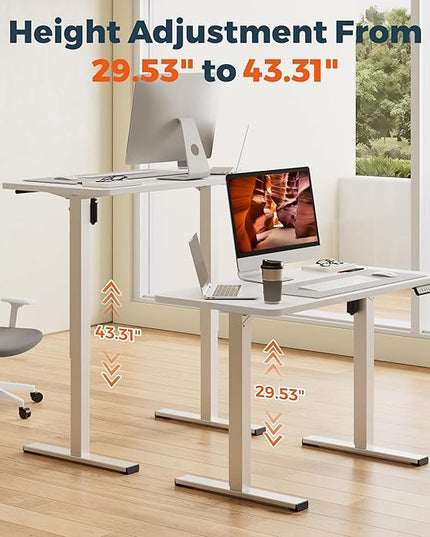 One-Piece Standing Desk 47 x 24 Inches, Small Adjustable Height Desk, Electric Sit Stand Desks Home Office Computer Workstation, White