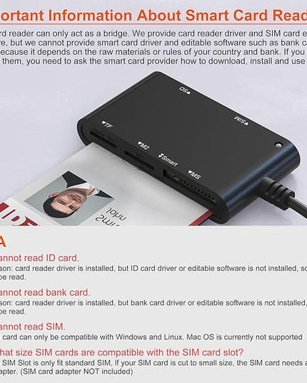 USB C/A SIM Card Adapter Smart Card Reader - 7 in 2 CAC Reader Military & MS Pro Duo/SD/TF/M2/ID/IC/PIV/SIM Card Reader, Memory Stick Pro Duo Adapter CAC Card Reader USB C for Windows, Linux, MacOS