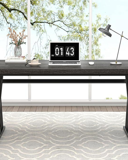 FOLUBAN Modern Home Office Desk, Rustic Wood and Metal Computer Desk, Writing Study Gaming Table PC Desks for Living Room Bedroom, Industrial Dark Gray, 53 inch