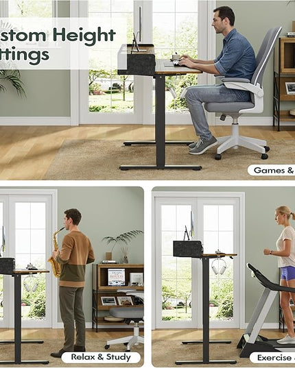 Homall Electric Standing Desk with 2 Drawers, Adjustable Height Computer Desk with Monitor Shelf Sit Stand Table with Splice Board Quick Install for Home Office (Rustic Brown, 48 Inch)