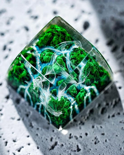 Mystery Mountain Forest with Waterfall Artisan Keycap R1 SA Profile Custom Rain Forest Keycaps 1U ESC Handmade Gaming Resin Key Cap Cherry MX Switch Compatible Mechanical Keyboard Nature Lover Gift