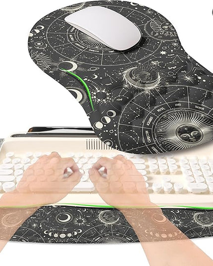 2-in-1 Ergonomic Set, Wave Rise Keyboard Wrist Rest and Massage Bulge Slope Mouse Pad Wrist Support, Cushion Memory Foam Integrated to Relieve Wrist Pain, Constellation