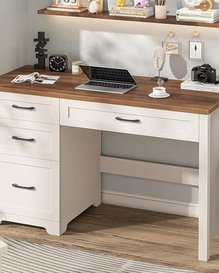 Vabches Farmhouse 47" Executive Desk with File Drawer, Workstation for Home Office, Study, Writing,Wood Computer Desk with 3 Storage Drawers. Writing.