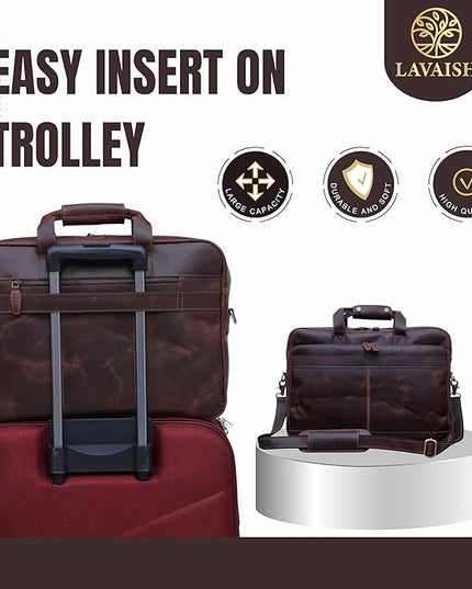 LAVAISH Handmade Full-Grain Leather Briefcase for Men & Women–17" Laptop Bag with Computer Compartment Office Satchel Bag