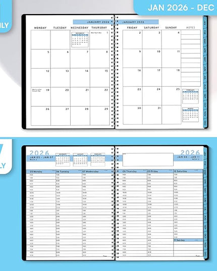 Ensight 2026 Appointment Book and Planner 6.5" x 8.5" Large Hourly Weekly Daily Schedule Book with Tabs, 30 Minute Time Slots, Blue Calendar Organizer Jan 2026–Dec 2026 Appointment Planner - Blue