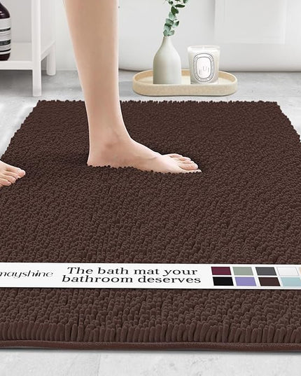 MAYSHINE Plush Shaggy Chenille Bath Mat | Extra Soft, Super Absorbent, Non-Slip Bathroom Rug | Fluffy Microfiber, Area Rug Sets for Bathroom Floor, Kitchen, Living Room | 47"x27" | Brown