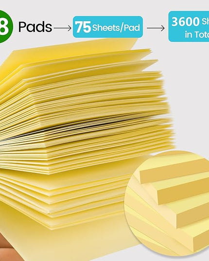 (48 Pack) Sticky Notes 3x3 in Yellow, Clean Removal, Recyclable, Self-Stick Pads, Easy to Post for Home, Office, Notebook
