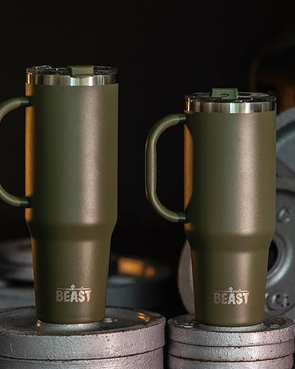 Beast 42 oz Tumbler with Handle Stainless Steel Vacuum Insulated Coffee Ice Cup Double Wall Travel Flask (Army Green)