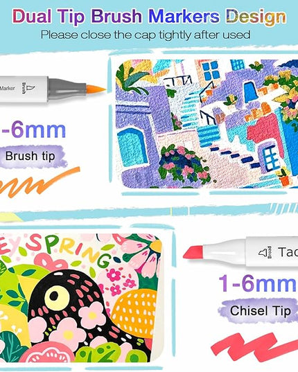 Taotree Alcohol Brush Markers Set Art Supplies, 61 Colors Dual Tip Art Coloring Markers Pens, Brush & Chisel Tip Sketch Pens, Drawing Supplies Gift for Artist Adult Coloring Book Painting, Sketching