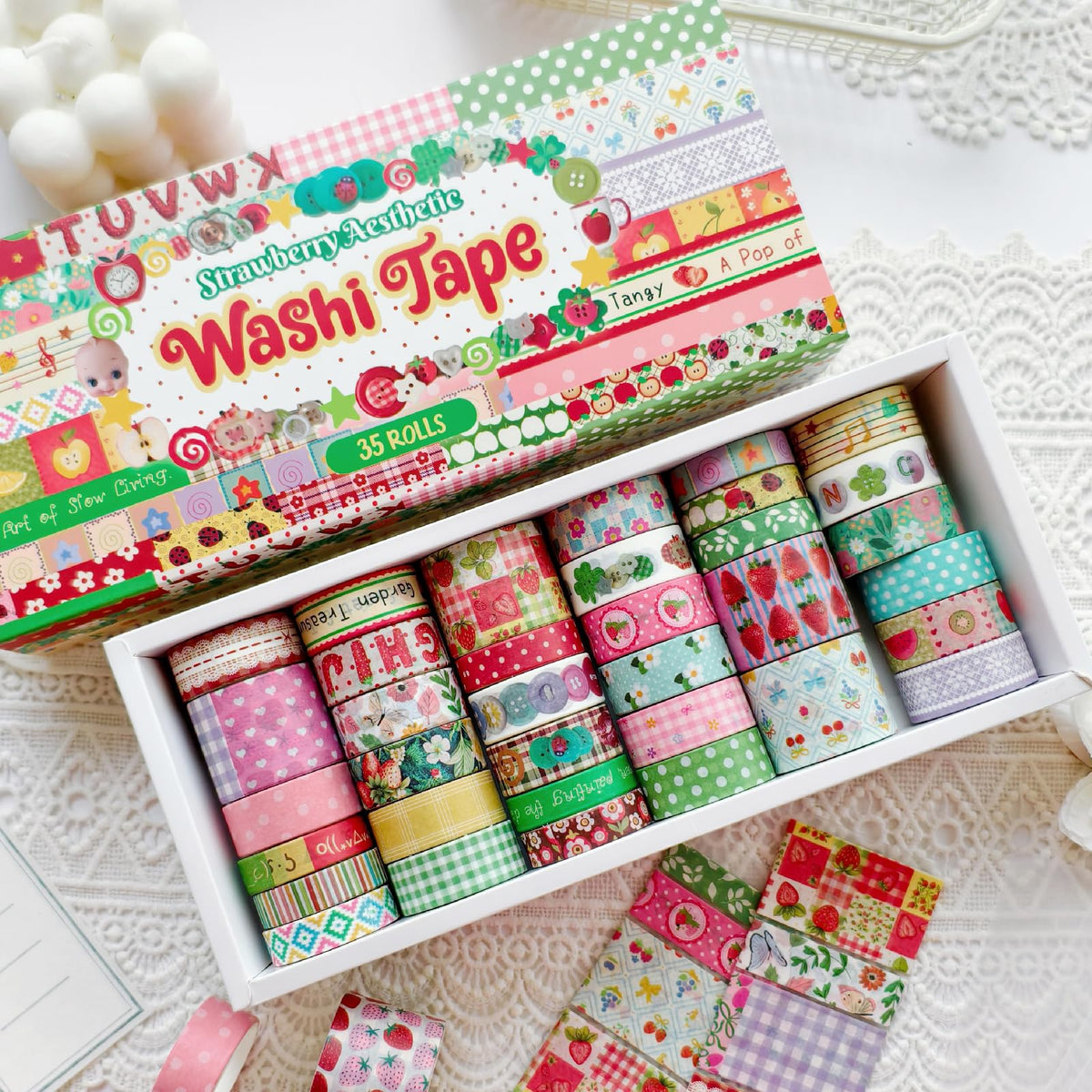 ZHIJIANHZ 35 Rolls Strawberry Farm Washi Tape Set, Cute Fruits Decorative Scrapbook Tape and Journaling Supplies for DIY Crafts, Bullet Journals, Gift Wrapping