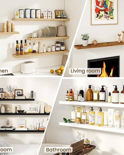 Dreamland 30Inch Floating Shelves for Wall, Rustic Wooden Floating Shelves for Bathroom|Bedroom|Kitchen, 2 Pack Deep Wall Mounted Book Shelf, Wood Storage Display Shelf for Home Decor, Oak