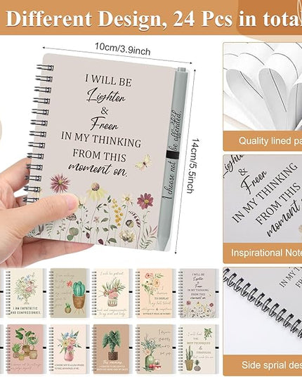Kosiz 48 Pcs/24 Set Positive Affirmation Gifts Gratitude Spiral Notebooks with Pens Motivational Encouragement Notepads Daily Affirmations Journal for Women Valentine Galentine Gifts (Flower)
