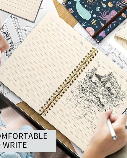 Cute Spiral Journal Notebook,A5 Hardcover Lined Journals for Women Girl 6 x 8.3 in,120 Pages Thick Paper,Cute College Ruled Writing Notebook for Gifts Office Work School (Cute Whale jellyfish)