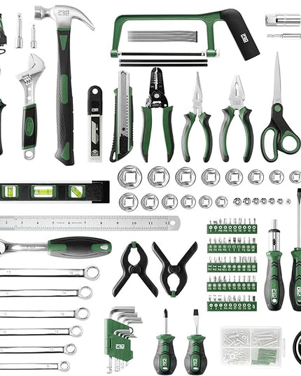 Prostormer 259-Piece Tool Kit, General Household Hand Tool Set with Plastic Storage Toolbox, Portable Complete Repair Tool Box for Home and Car (Green)