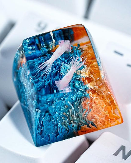 Couple Squids in Teal Orange Coral Artisan Keycap R1 SA Profile Custom Sea Creatures Keycaps 1U ESC Handmade Gaming Resin Key cap Cherry MX Switch Compatible Mechanical Keyboard Sea Ocean Lover Gift