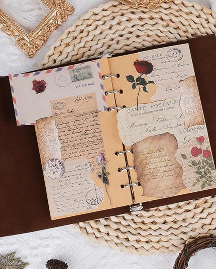 517 Pcs Vintage Scrapbook Paper,Scrapbook Supplies Stickers,Journaling Supplies Include 37 Pcs Flowers Stickers Aesthetic Journal Paper for Planner,Bullet Journaling,Junk Journal