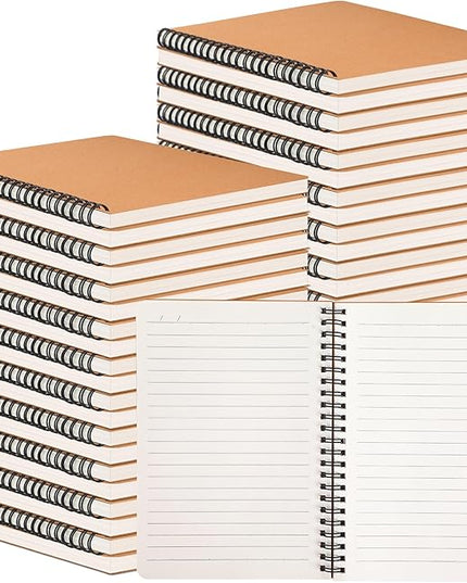 miikoul 100 Packs A5 Spiral Lined Notebooks, Kraft Paper Cover, 8.3"×5.5", 60 Sheets/120 Pages, Ruled Notebooks Bulk, Hardcover Journal Notepad Travel Notebooks for Office and Back to School Supplies