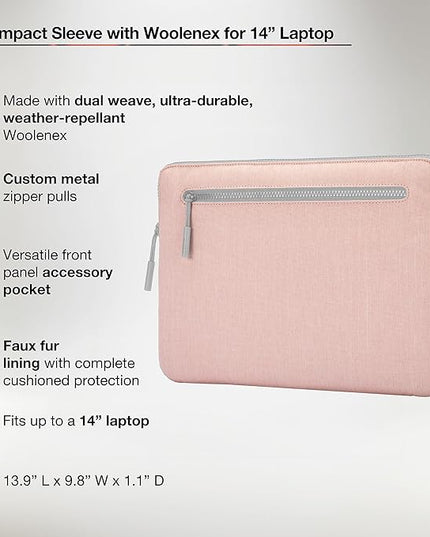 Incase Compact Laptop Sleeve with Woolenex - 14" MacBook/Laptop and iPad/Tablet Sleeve, Computer Case and Cover, Lightweight, Weather Resistant, with Slip Pocket for Accessories - Blush Pink