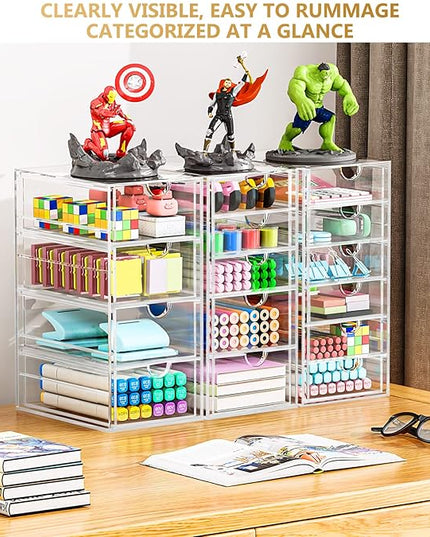 Acrylic 3 Pack Desk Organizers and Accessories, Makeup Organizer Storage With 15 Drawers, Desk Organizers, Dustproof Drawer Organizer and Storage for Make Up, Jewelry, DIY Pen