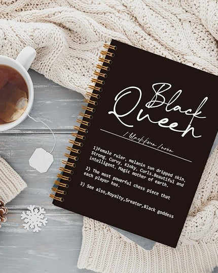 QUICQOD Black Queen Definition Notebooks,Journaling Notebook Gifts for Women Black Teacher Friend,Inspirational Positive Hardcover Spiral Notebook 5.5x8.3