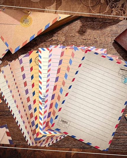 160 Pcs Stationery Paper Envelopes Set Includes 50 Lined Writing Paper & 50 Envelopes with 60 Colorful Round Dot Stickers, Cute Vintage Travel Letter Writing Stationery Paper Envelopes(10Style)